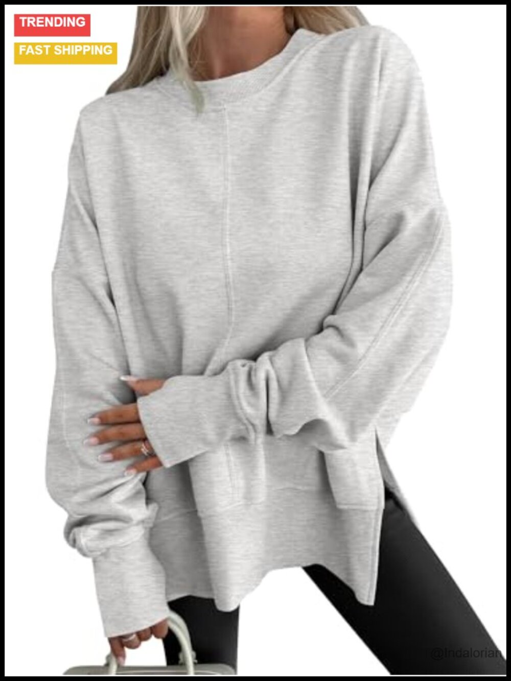 Oversized Pullover Sweatshirt with Thumbhole Rayon Blend